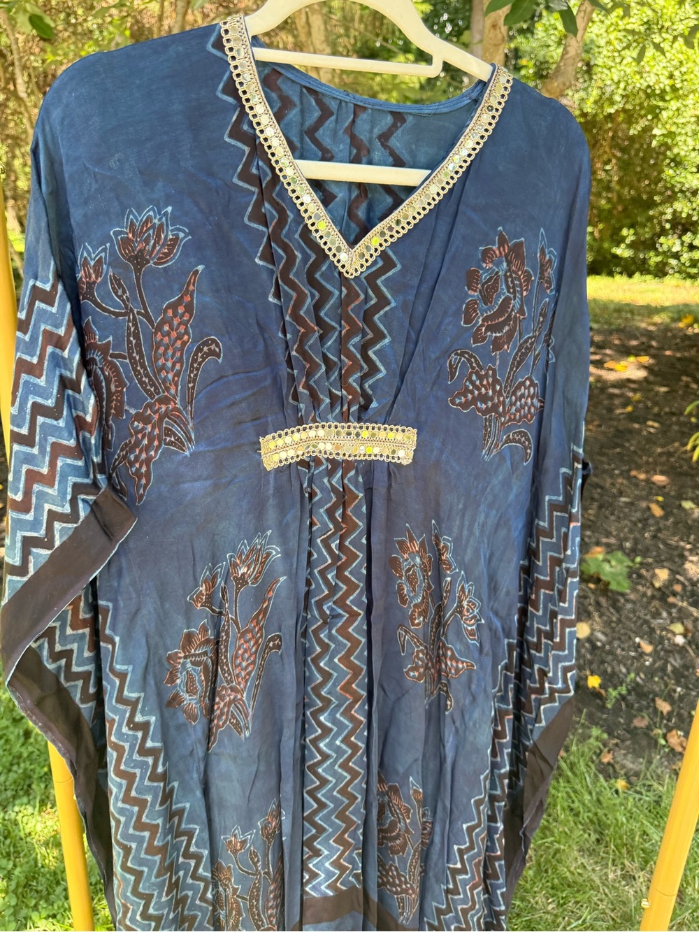 Navy Blue Floral Boho Kaftan